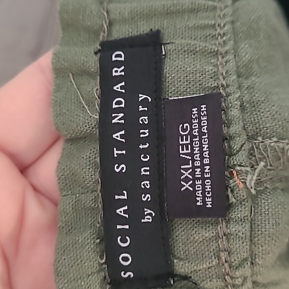 NEW Army Green Linen Blend Drawstring Elastic Waistband Pocket Joggers Size XXL - Picture 8 of 8